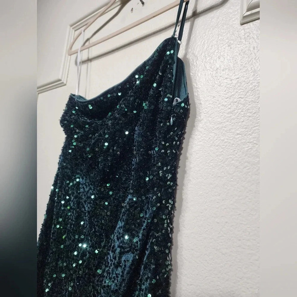 Lulus Won the Lottery Emerald Green Sequin One-Shoulder Maxi Dress M Wedding - Picture 10 of 11